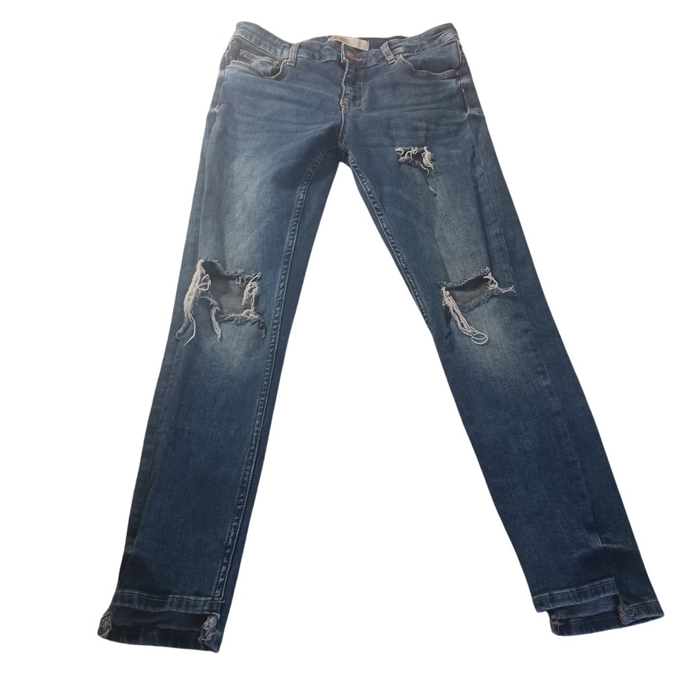 Zara Z1975 Basic Denim Womens  6 Blue Distressed Ripped Slim Jeans Grunge Y2K‎